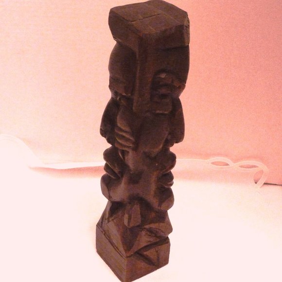 Hand Carved Wood Two Faced Sculpture By South Carolina Artist Ethnic Folk Art